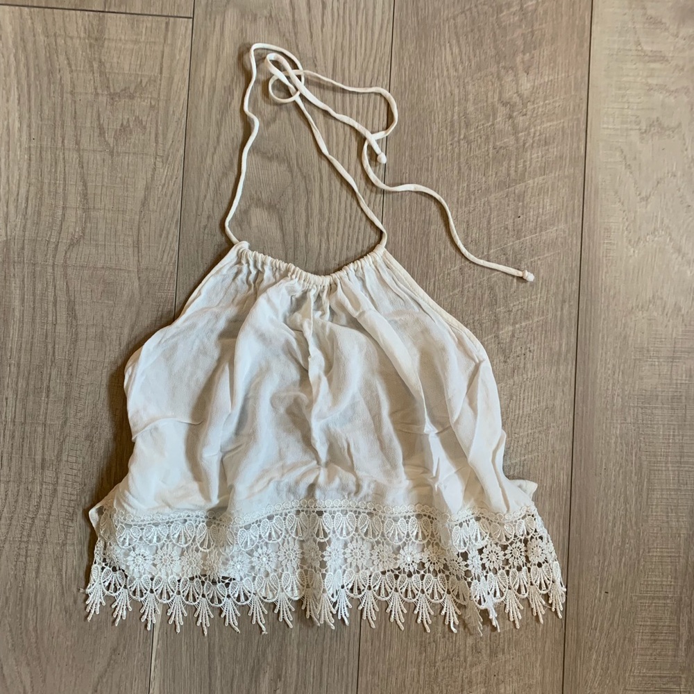 Foreign Exchange White Halter Cropped Top